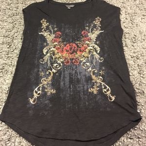 Rock & Republic Rose and Skull Top